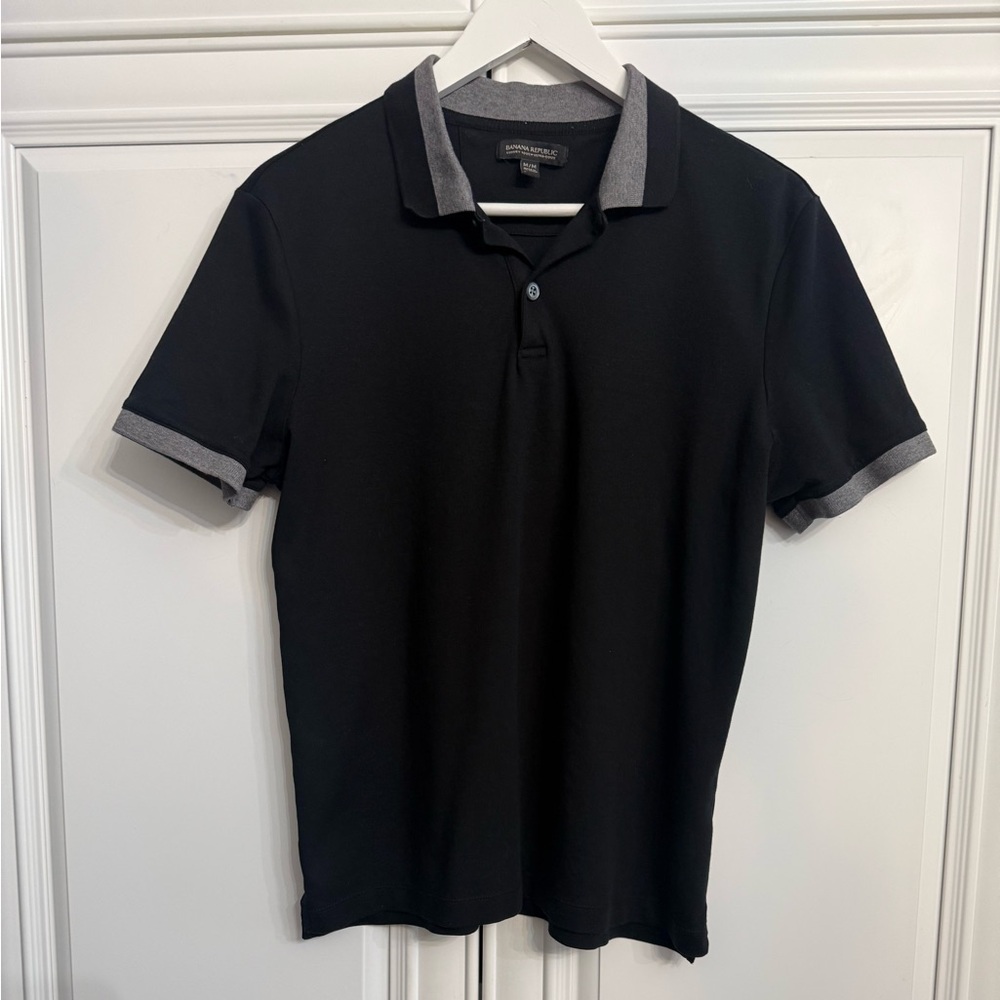 Banana Republic Luxury Touch Men's Size Medium Cotton Black w/Grey Detail Polo